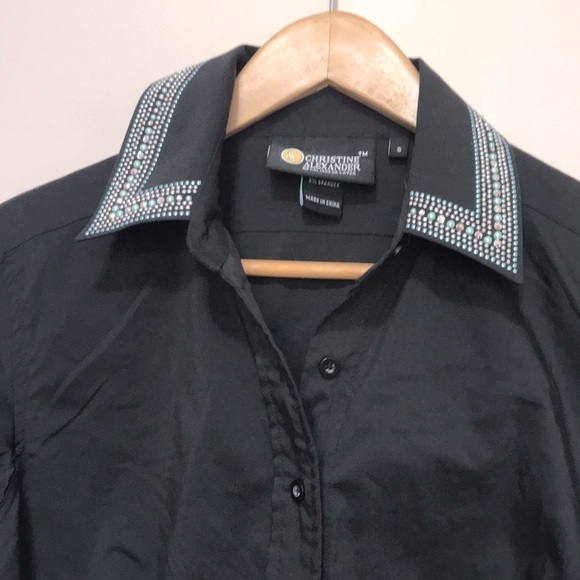 CHRISTINE Alexander rhinestone jewel button front western shirt Small oversized - Picture 2 of 12